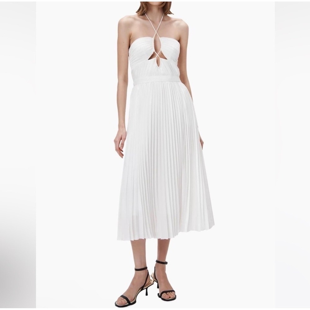 Jonathan Simkhai Anita Cutout Pleated Vacation Boho Party White MidiDress 4
